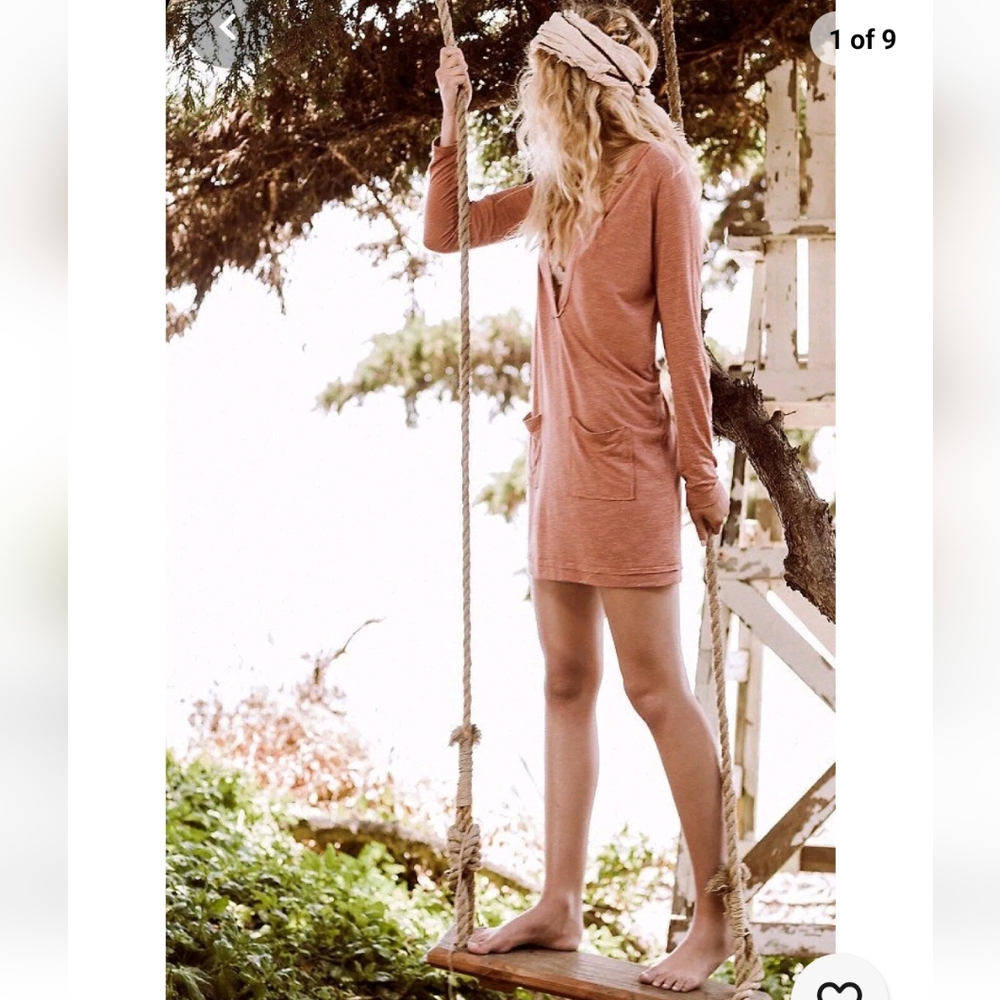 Free People Bow Chicka Wow Wow Tunic Dress L Pockets